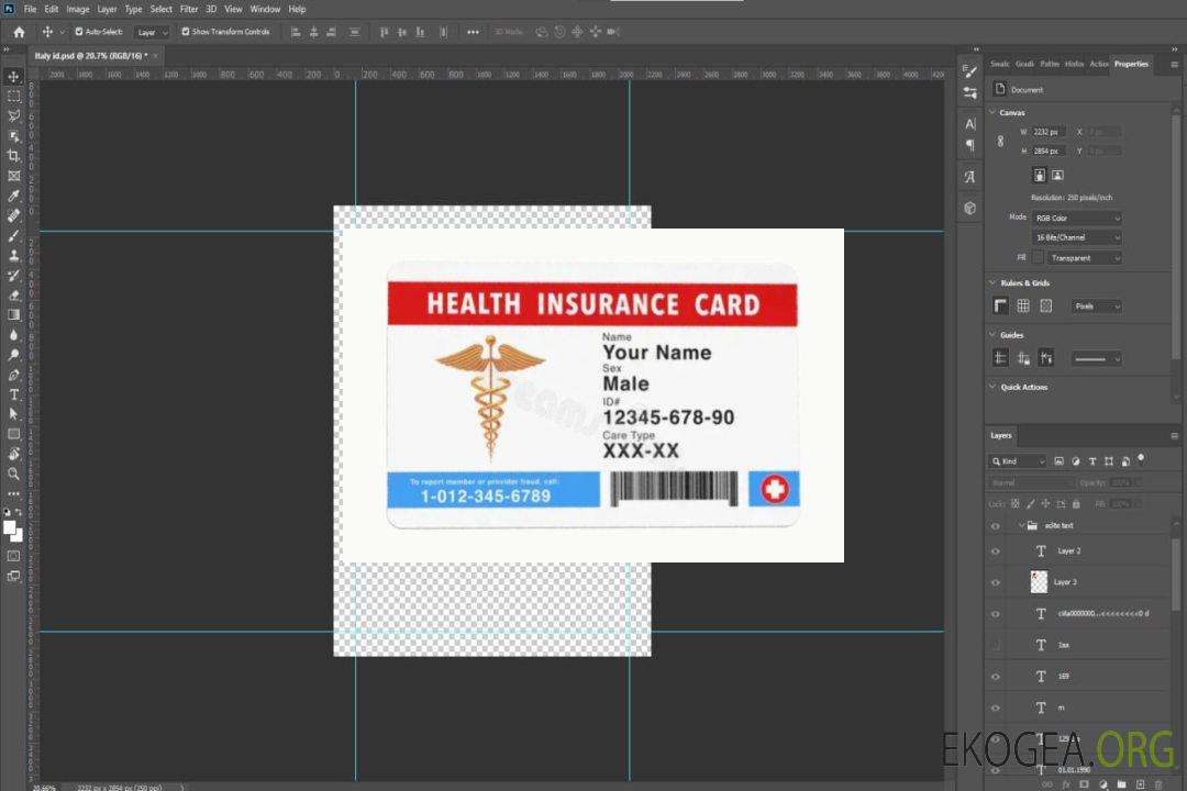 Carte d'assurance maladie australienne template